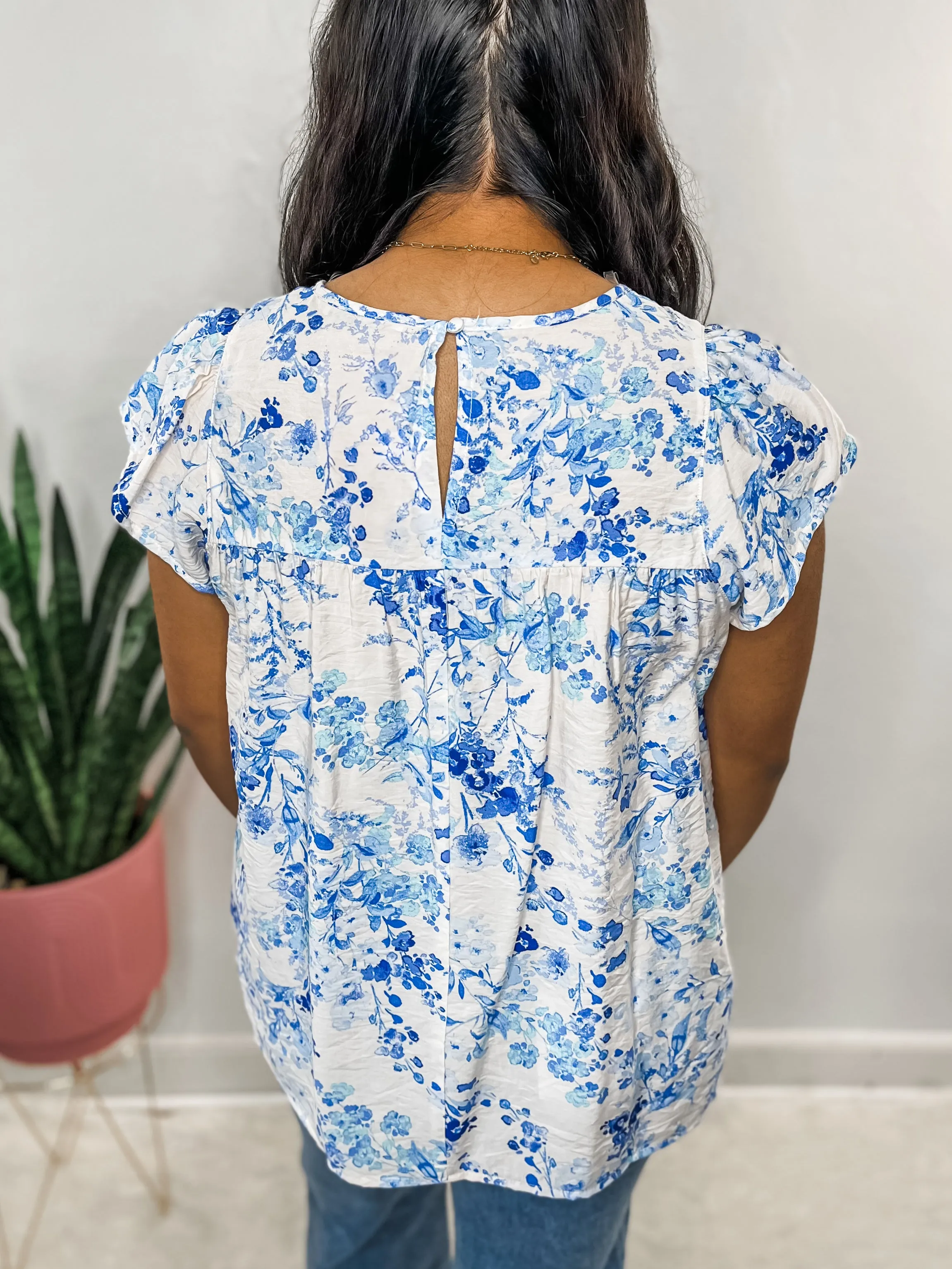 Blue Floral Babydoll Blouse