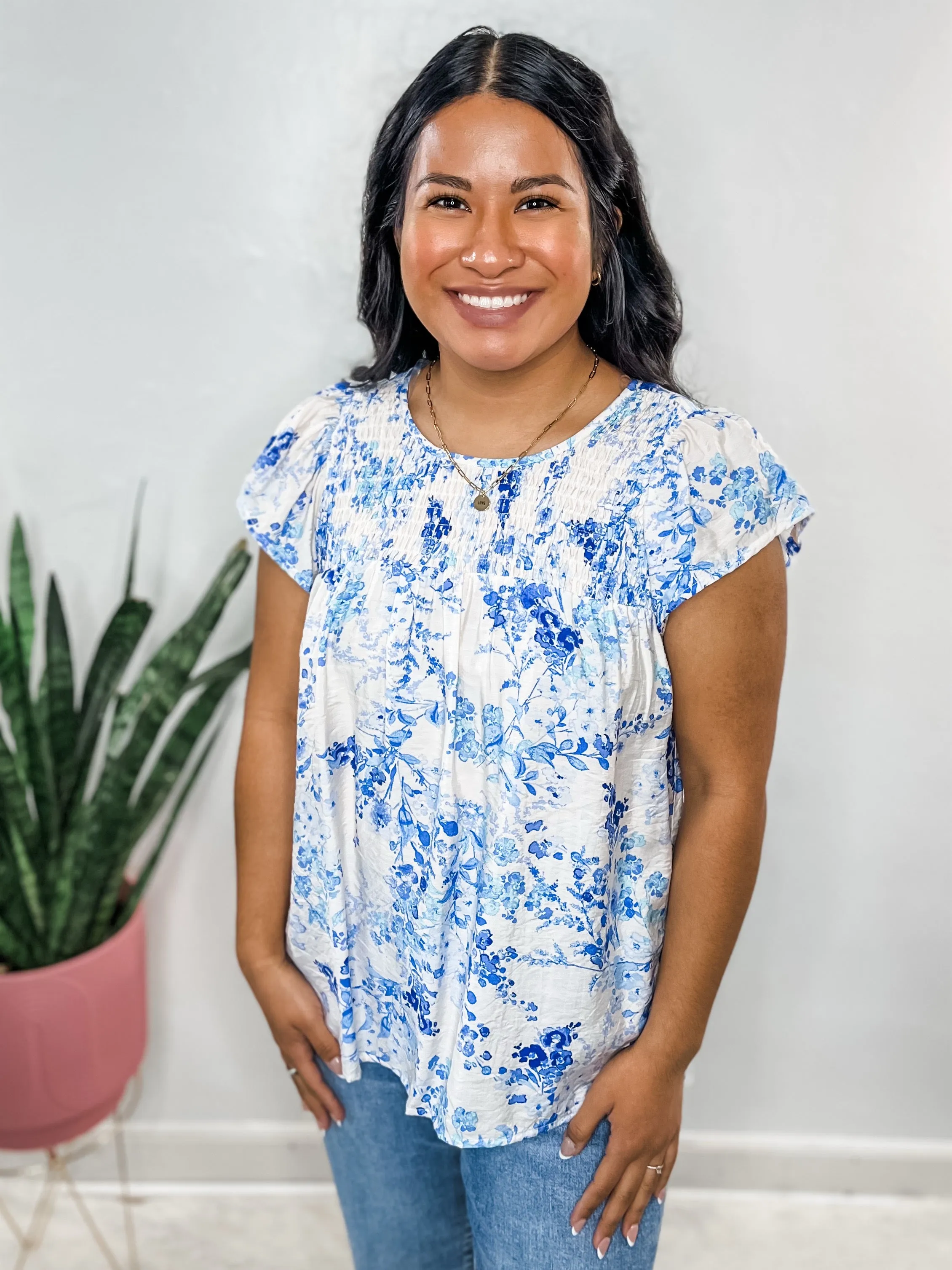 Blue Floral Babydoll Blouse