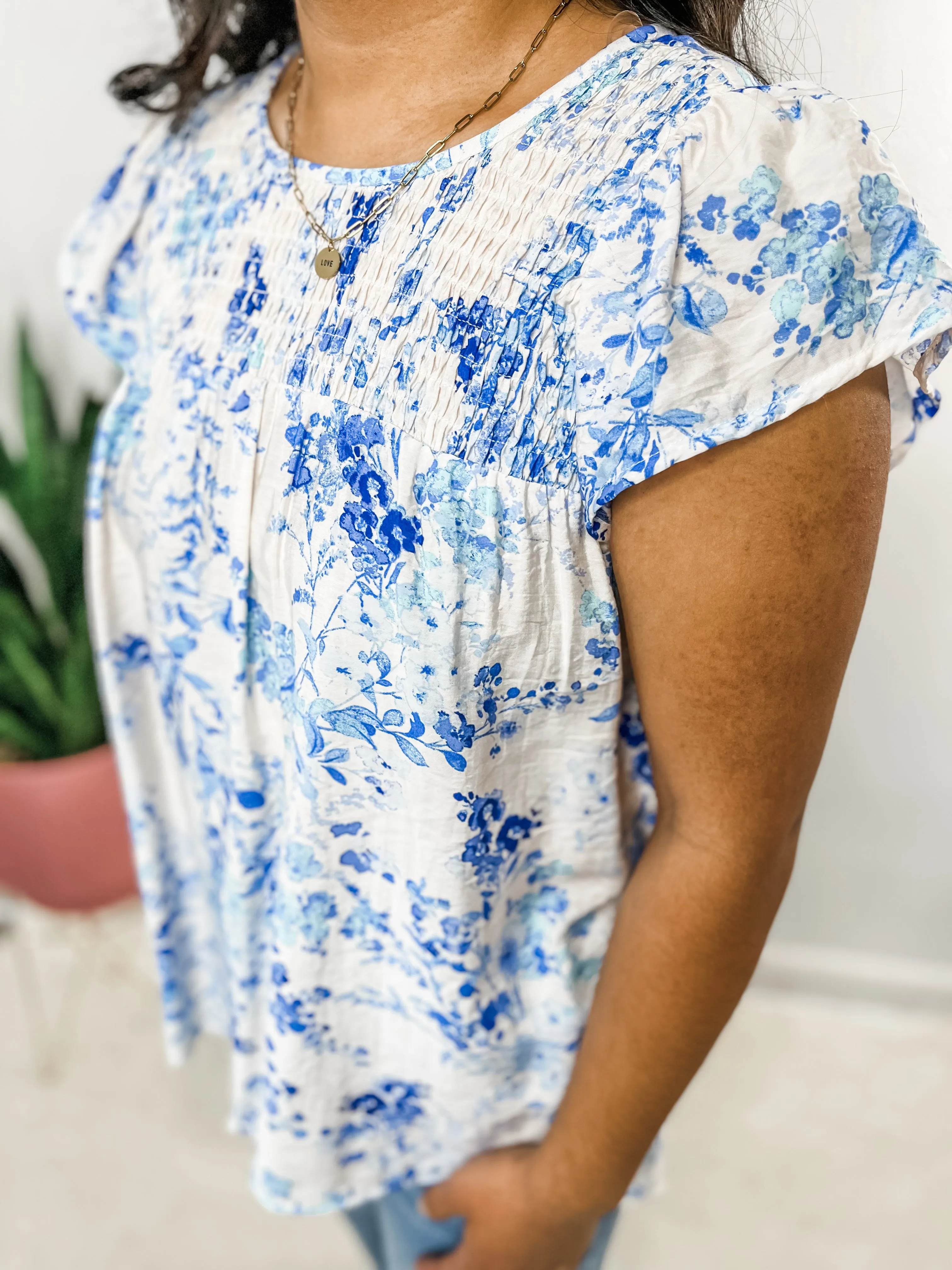 Blue Floral Babydoll Blouse