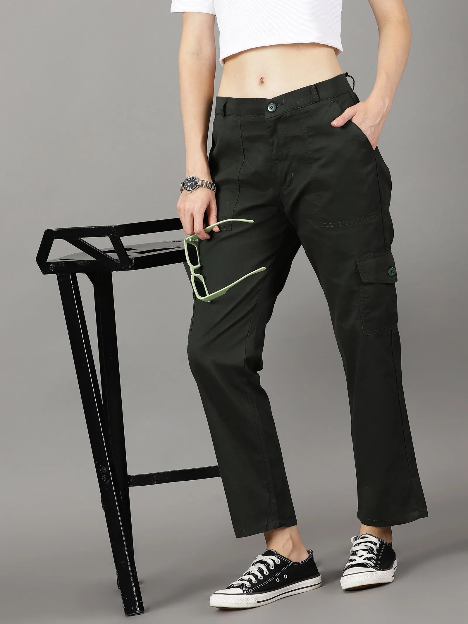 Dark Green Cotton 6 Pocket Cargo Pants