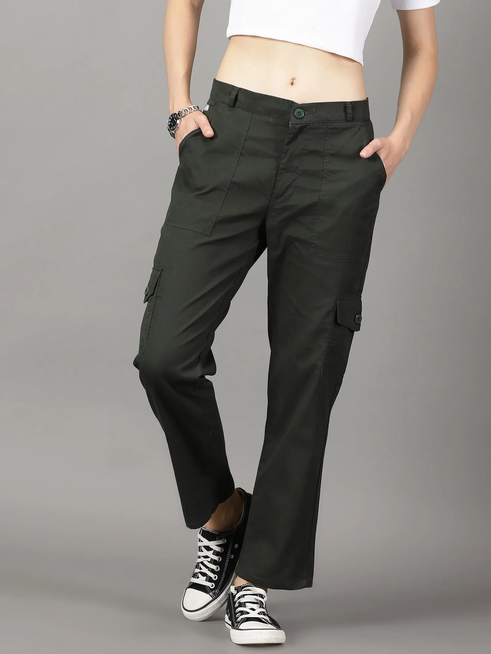 Dark Green Cotton 6 Pocket Cargo Pants