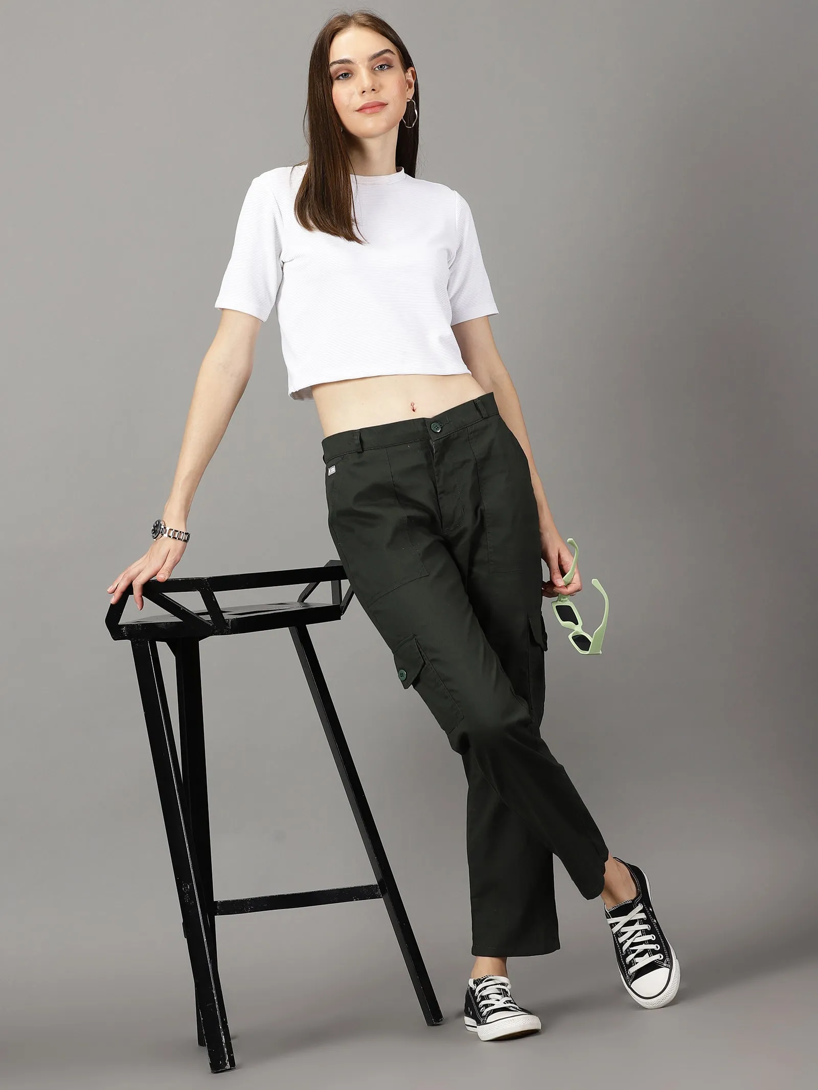 Dark Green Cotton 6 Pocket Cargo Pants