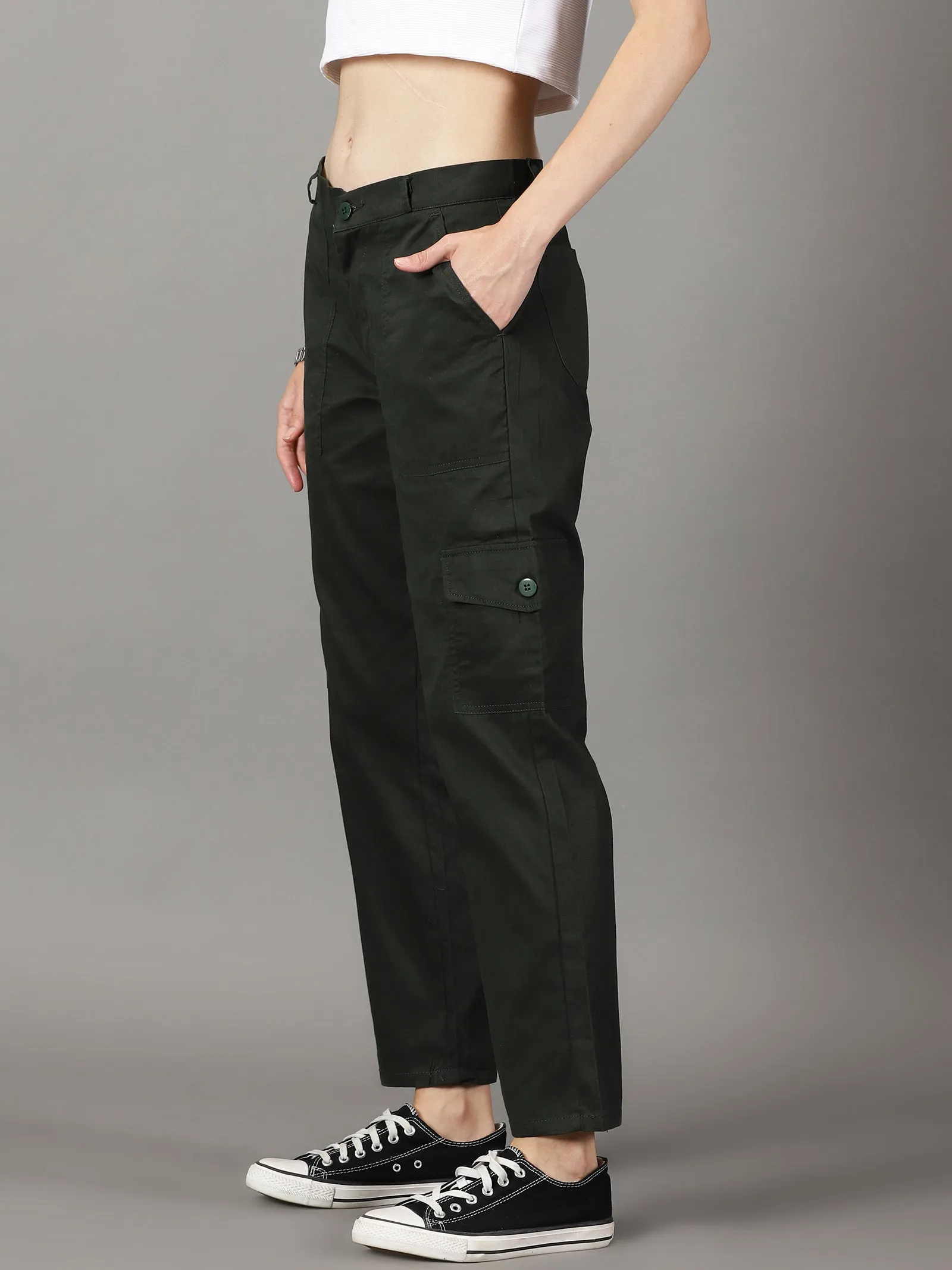 Dark Green Cotton 6 Pocket Cargo Pants