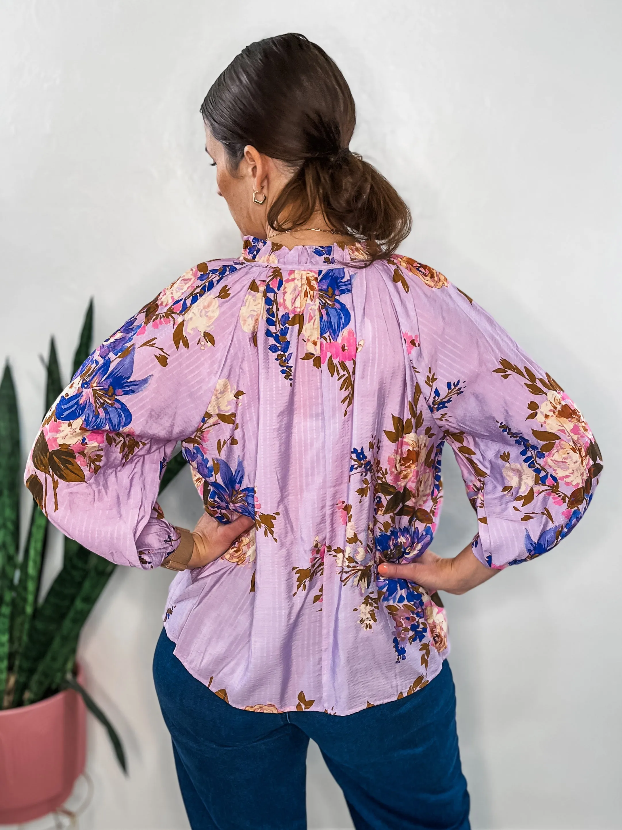 Lavender Floral Front Tie Blouse