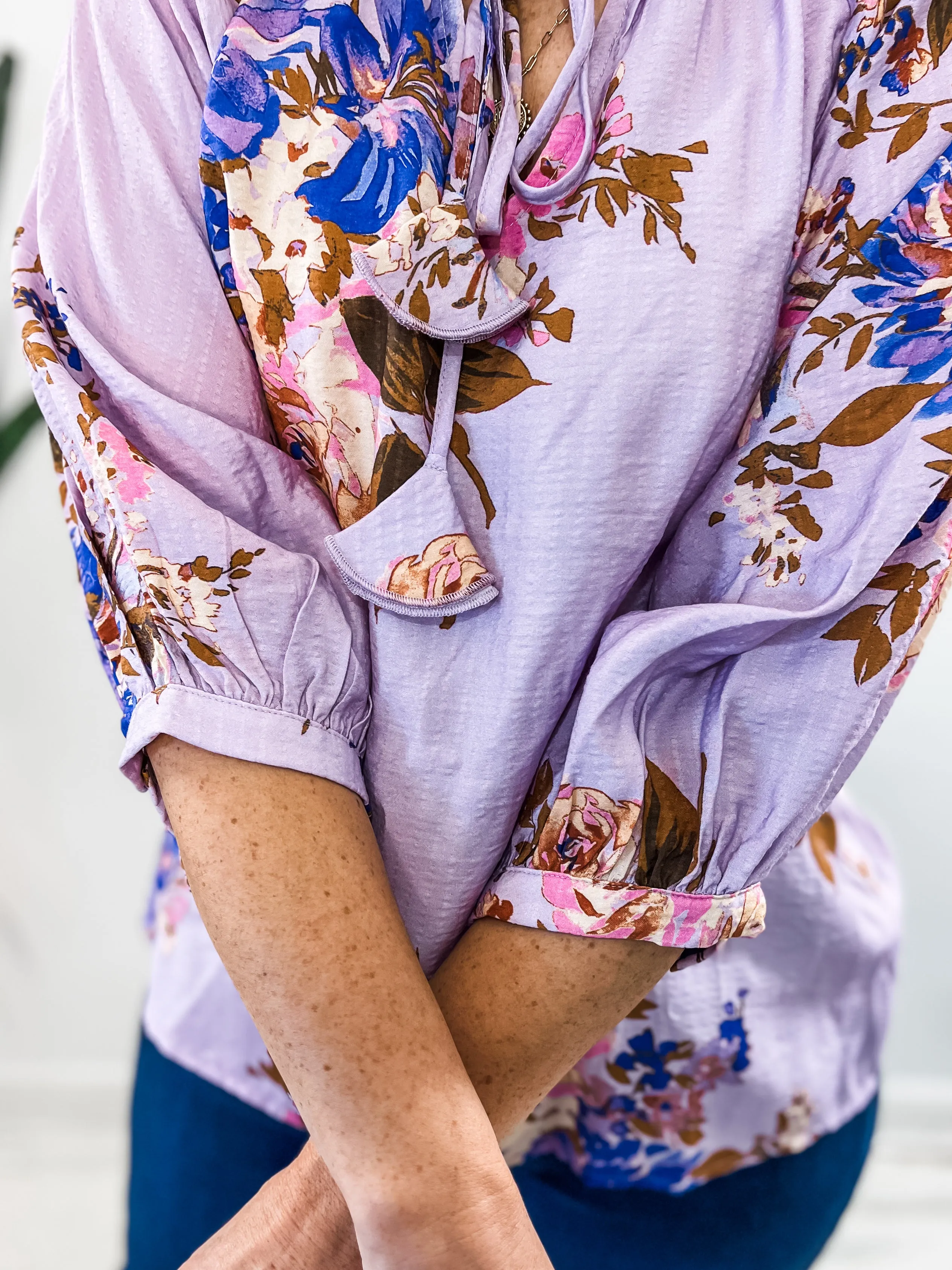 Lavender Floral Front Tie Blouse