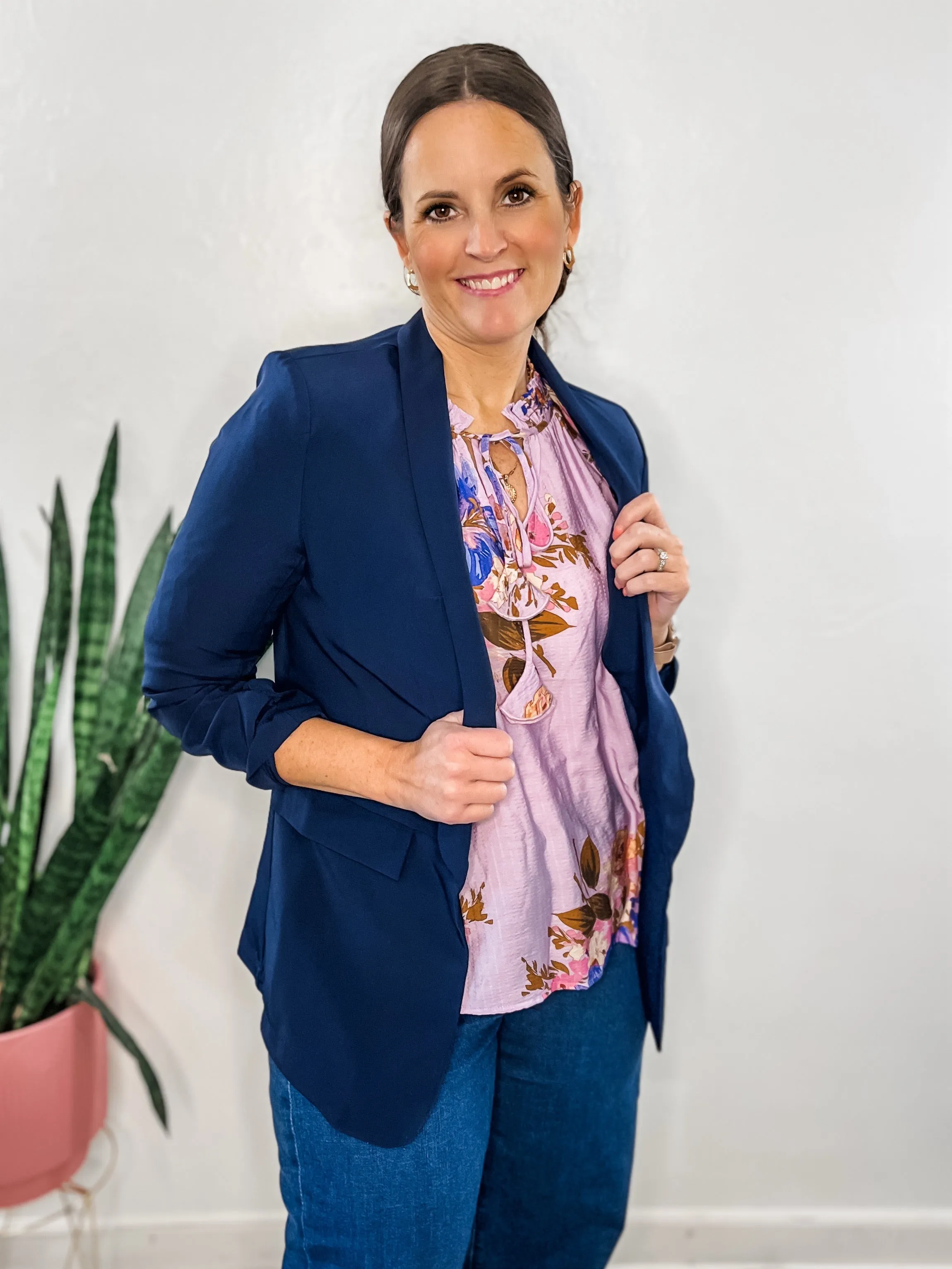Lavender Floral Front Tie Blouse