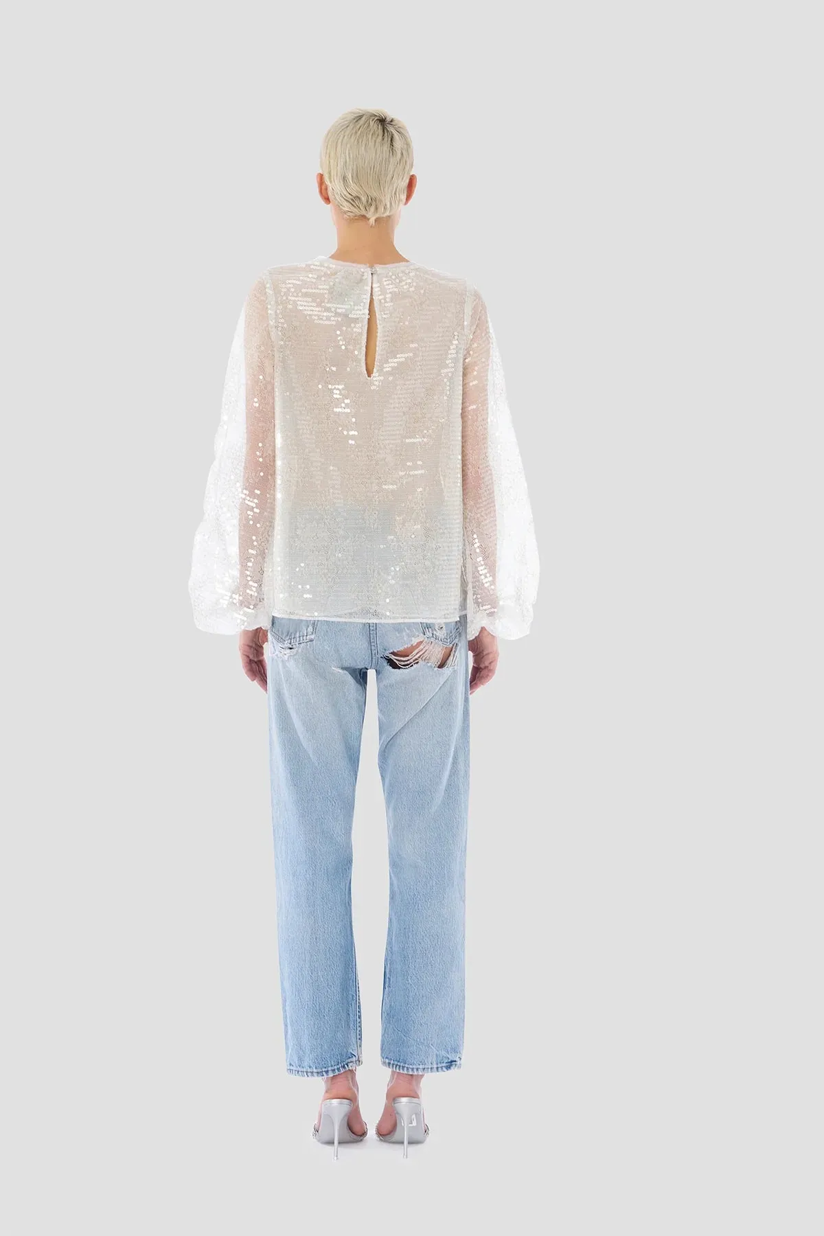 Le Superbe Sparkling Femme Blouse - Sheer White