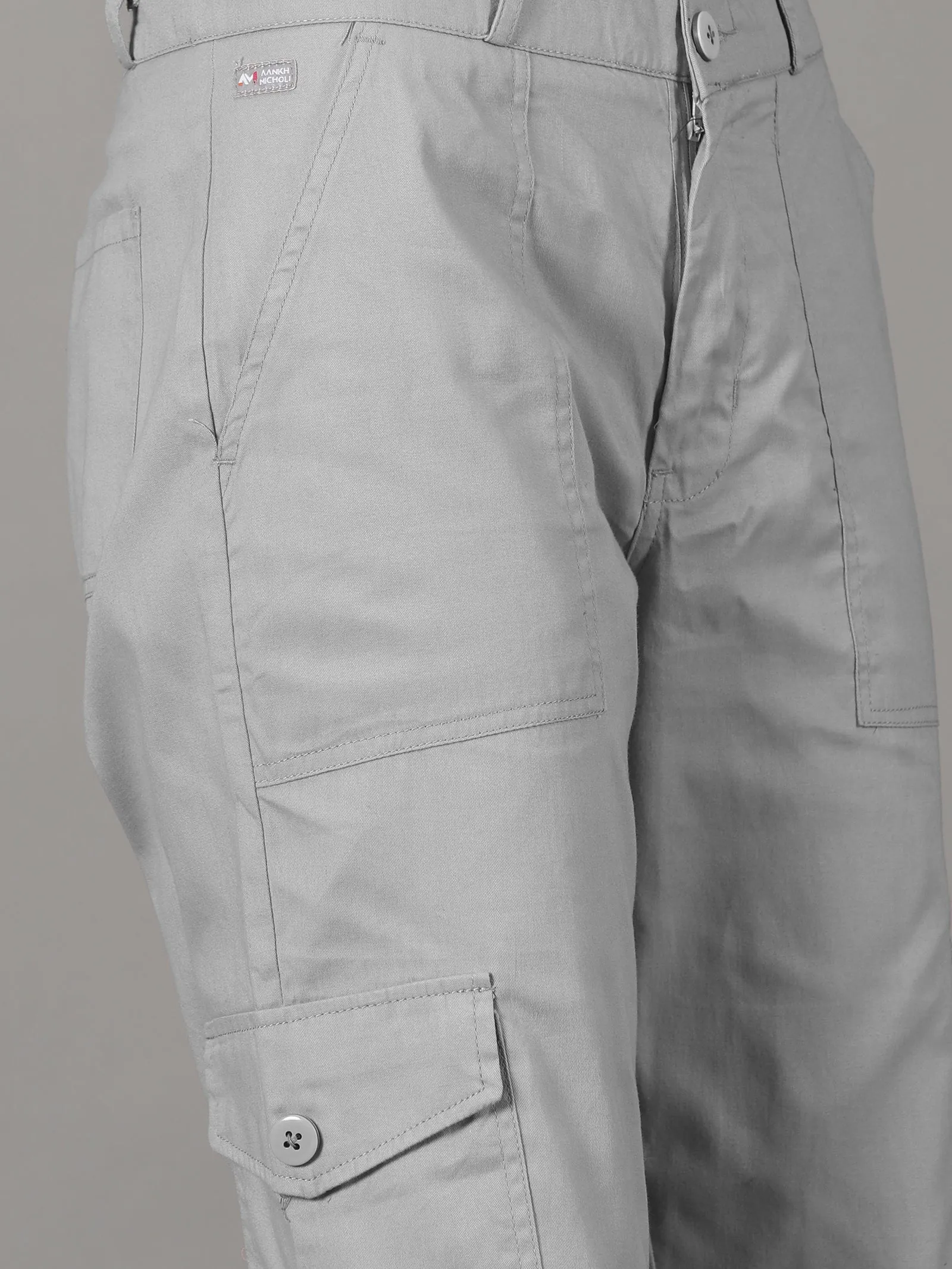 Light Grey Cotton 6 Pocket Cargo Pants