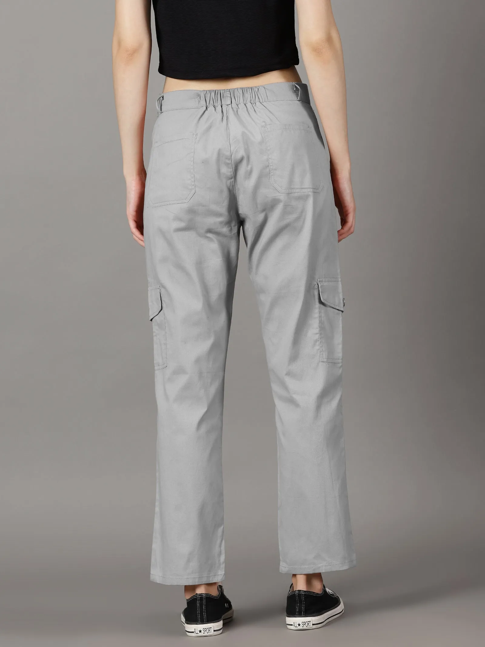 Light Grey Cotton 6 Pocket Cargo Pants