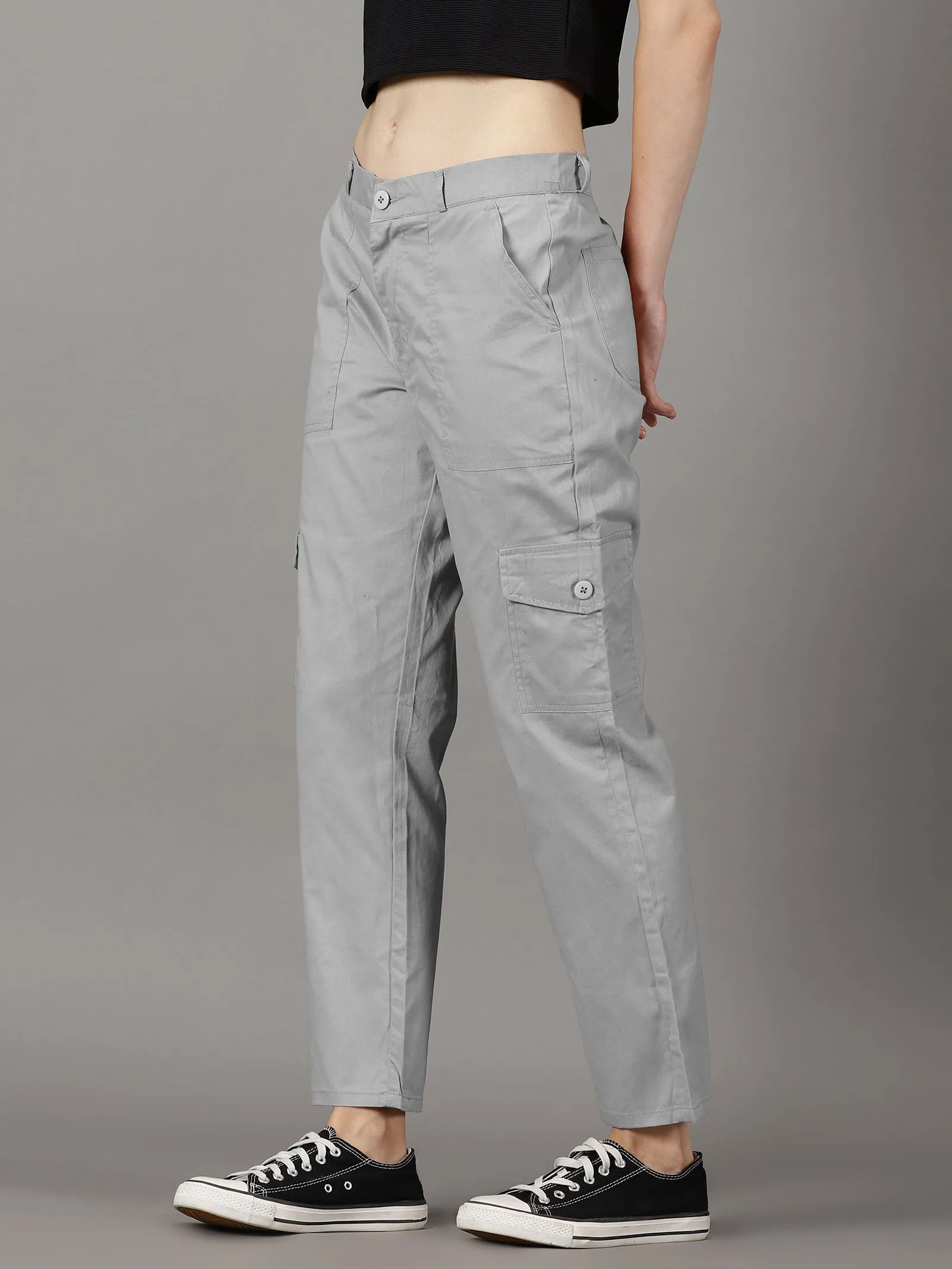 Light Grey Cotton 6 Pocket Cargo Pants
