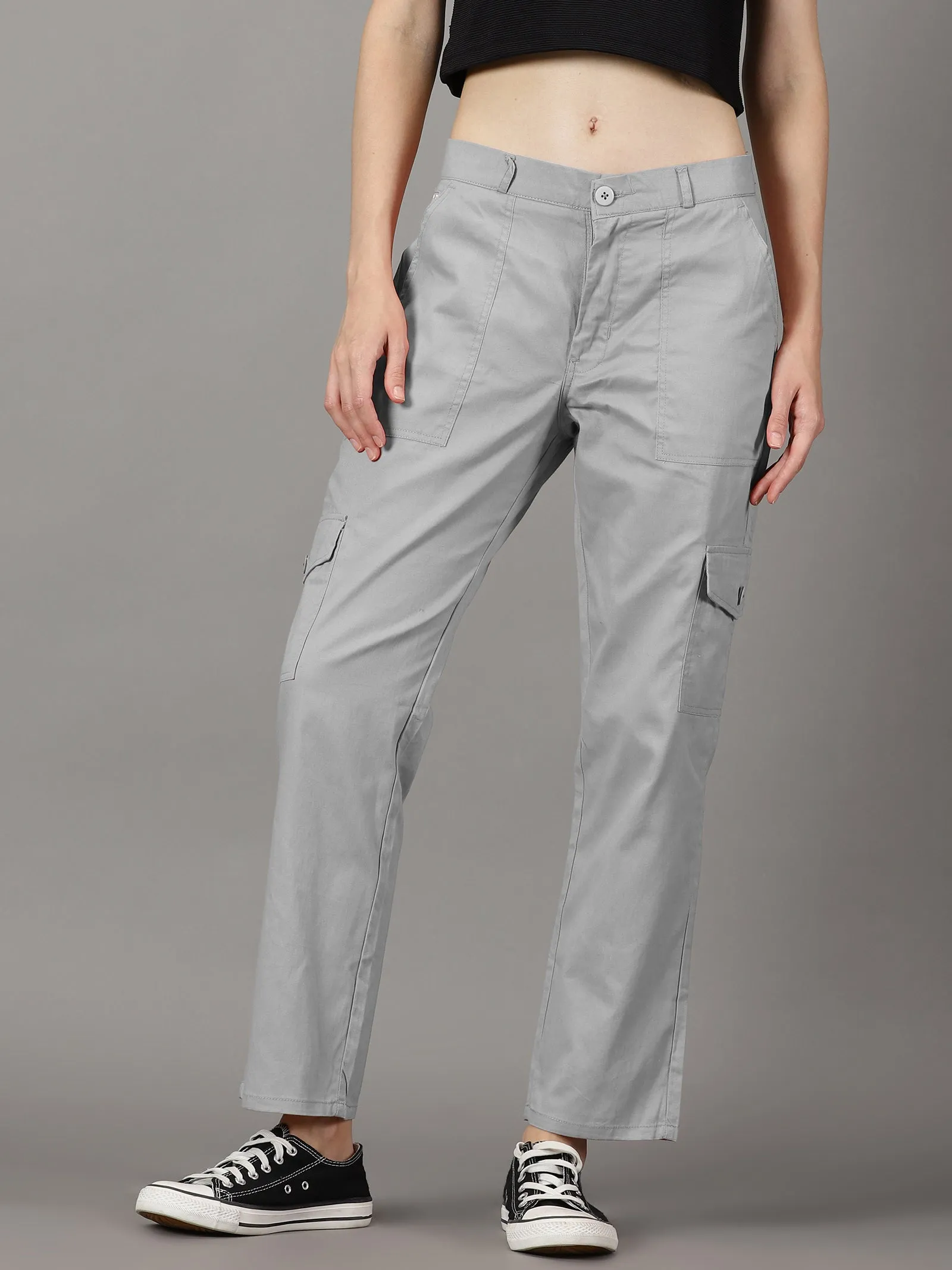 Light Grey Cotton 6 Pocket Cargo Pants
