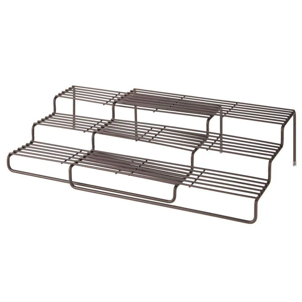mDesign Adjustable, Expandable Kitchen Wire Metal Storage Cabinet, Cupboard, Food Pantry, Shelf Organizer Spice Bottle Rack Holder - 3 Level Storage - Up to 19.5" Wide - Bronze