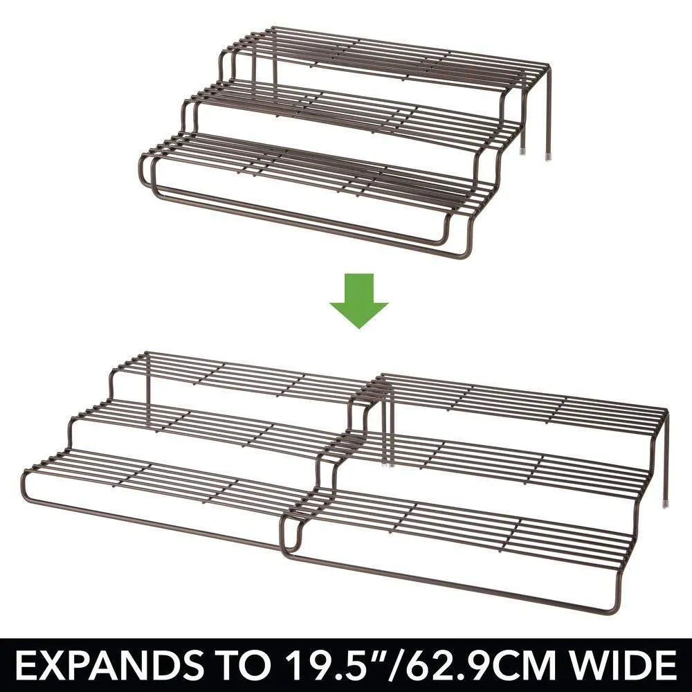 mDesign Adjustable, Expandable Kitchen Wire Metal Storage Cabinet, Cupboard, Food Pantry, Shelf Organizer Spice Bottle Rack Holder - 3 Level Storage - Up to 19.5" Wide - Bronze