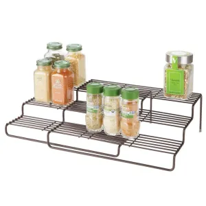 mDesign Adjustable, Expandable Kitchen Wire Metal Storage Cabinet, Cupboard, Food Pantry, Shelf Organizer Spice Bottle Rack Holder - 3 Level Storage - Up to 19.5" Wide - Bronze