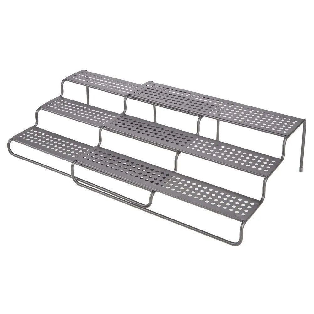 mDesign Adjustable, Expandable Kitchen Wire Metal Storage Cabinet, Cupboard, Food Pantry, Shelf Organizer Spice Bottle Rack Holder - 3 Level Storage - Up to 25" Wide, 2 Pack - Graphite Gray