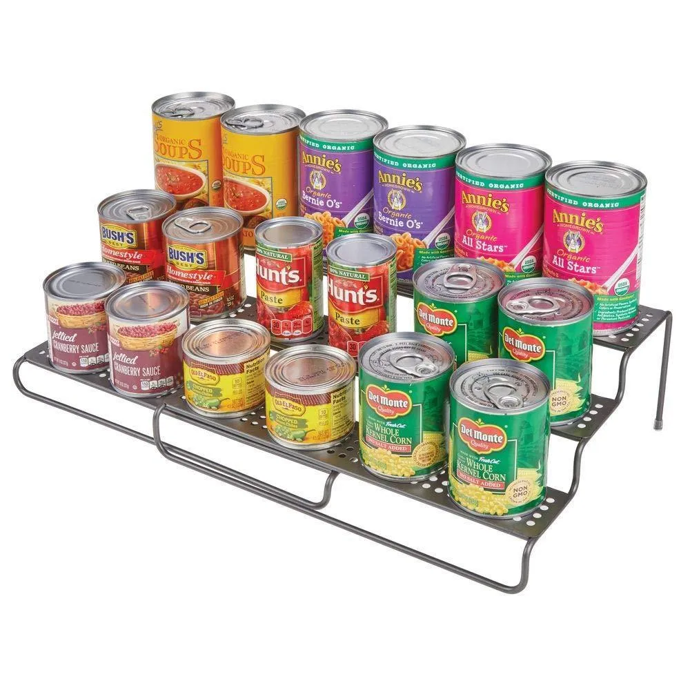 mDesign Adjustable, Expandable Kitchen Wire Metal Storage Cabinet, Cupboard, Food Pantry, Shelf Organizer Spice Bottle Rack Holder - 3 Level Storage - Up to 25" Wide, 2 Pack - Graphite Gray