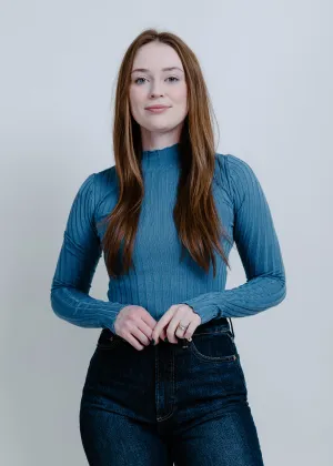 Scottie Mock Neck Crop Top - Blue