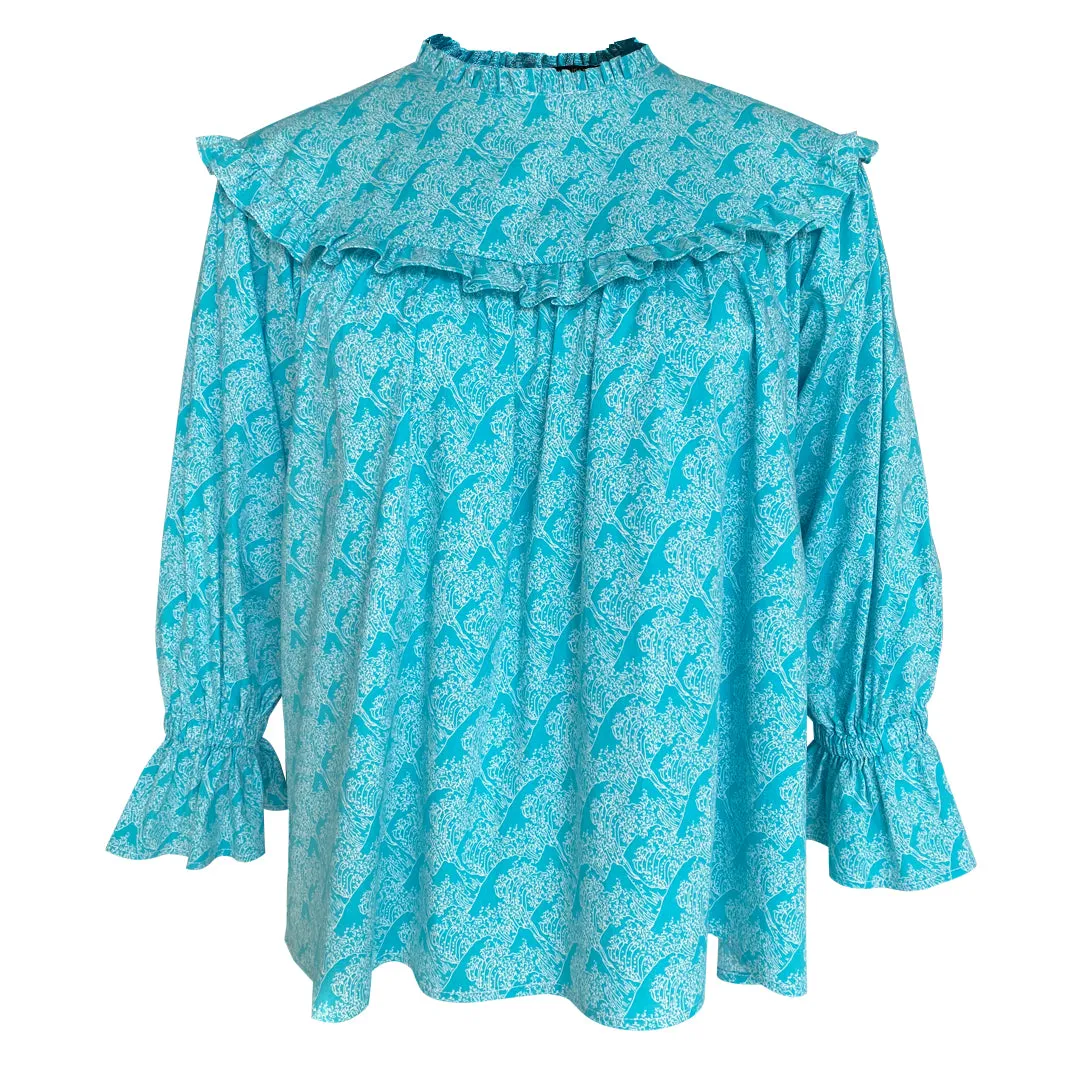 Shamra Blouse - Turquoise Wave Print