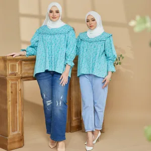Shamra Blouse - Turquoise Wave Print