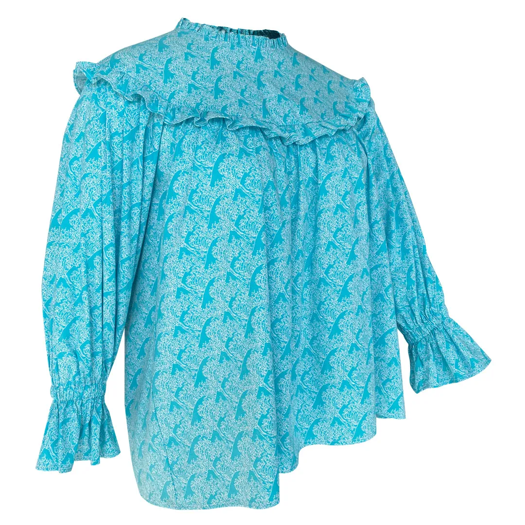 Shamra Blouse - Turquoise Wave Print