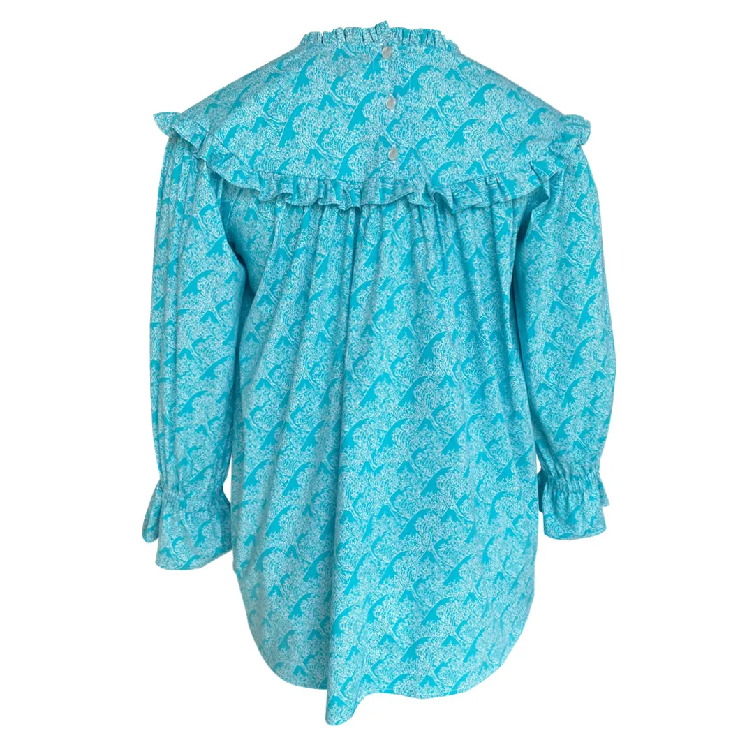 Shamra Blouse - Turquoise Wave Print