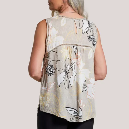Tribal - Sleeveless Blouse w/ Ladder Tape Detail - Mink