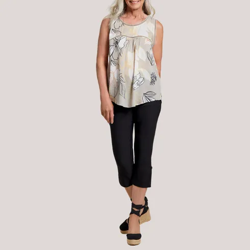 Tribal - Sleeveless Blouse w/ Ladder Tape Detail - Mink