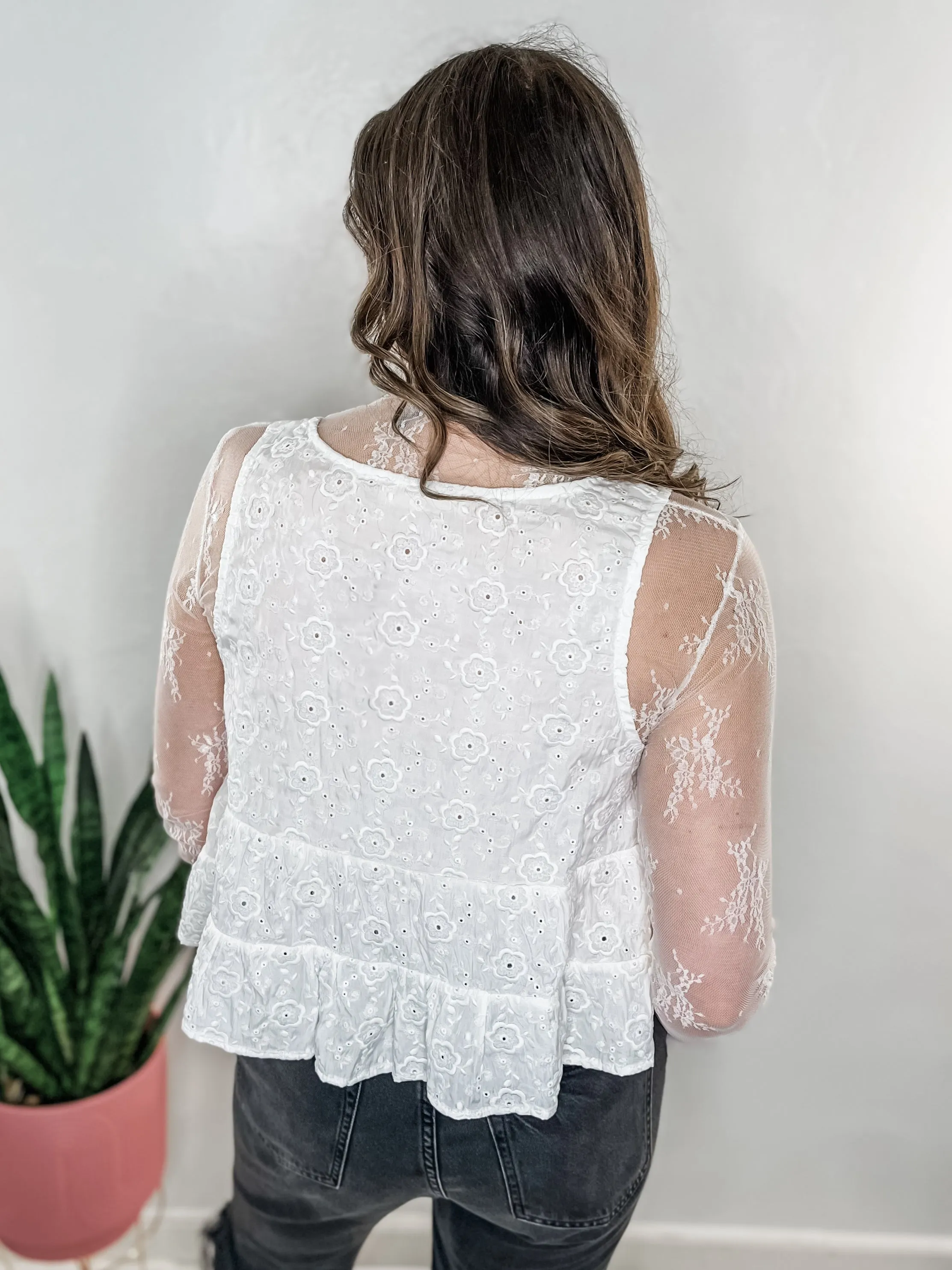 White Eyelet Tie Front Blouse